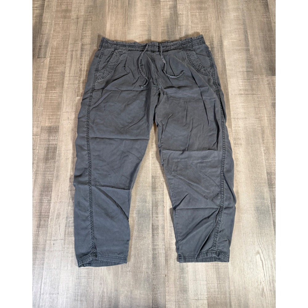 Prana Women Charcoal Gray Elastic Waist Drawstring Jogger Pants Capri Size L
